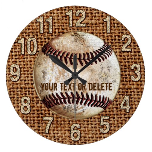 Burlap Vintage Baseball Clock with YOUR TEXT