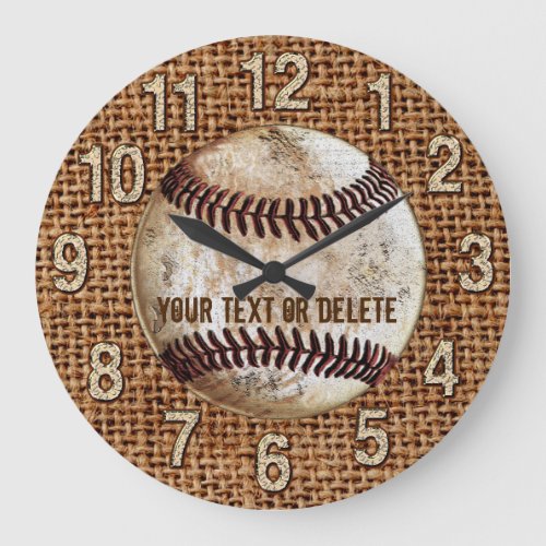 Burlap Vintage Baseball Clock with YOUR TEXT