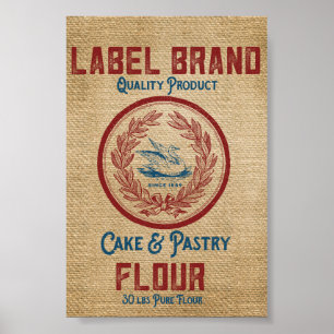 Burlap Vintage Cake Pastry Flour Sack Poster