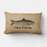 Burlap Vintage Fish Gone Fishing Lumbar Pillow at Zazzle