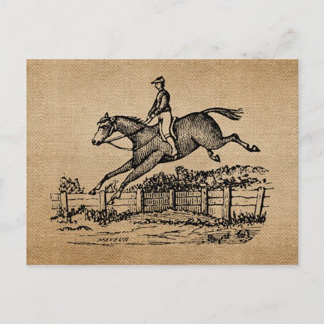 Burlap Vintage Horse Jumping Postcard (Front)