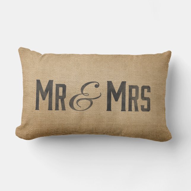 Burlap Vintage Mr & Mrs Wedded Bliss Lumbar Pillow (Front)
