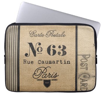 Burlap Vintage Postage French Country Laptop Sleeve by MarceeJean at Zazzle