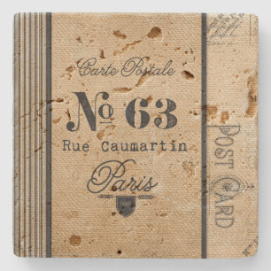 Burlap Vintage Postage French Country Stone Coaster