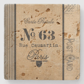 Burlap Vintage Postage French Country Stone Coaster