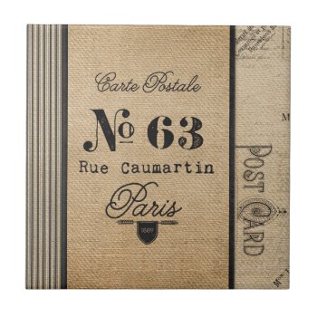 Burlap Vintage Postage French Country Tile by MarceeJean at Zazzle