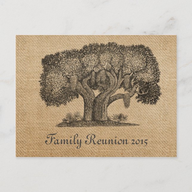 Burlap Vintage Tree Family Reunion Postcard (Front)