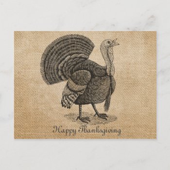Burlap Vintage Turkey Thanksgiving Postcard by MarceeJean at Zazzle
