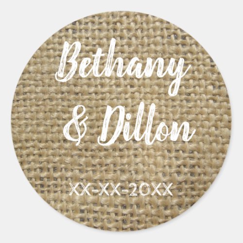 Burlap Wedding Classic Round Sticker