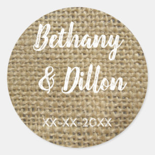 Burlap Wedding Classic Round Sticker
