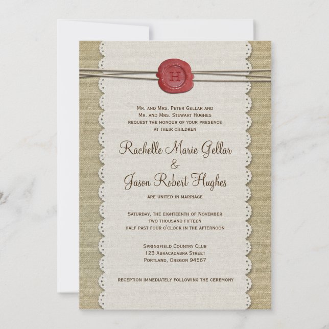 Burlap Wedding Invitation (Front)