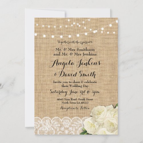 Burlap Wedding Lights Wood Lace Party Invitation