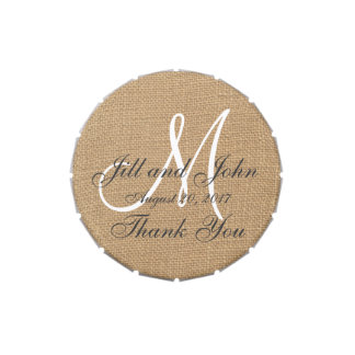 Burlap Wedding Monogram Names Date Candy Tins