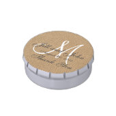 Burlap Wedding Monogram Names Date Jelly Belly Candy Tin (Side)