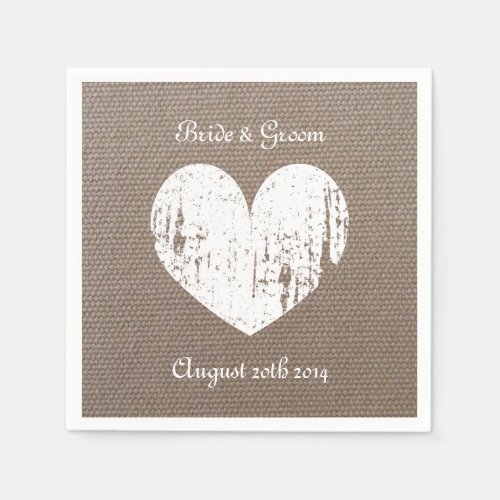 Burlap wedding napkins with rustic heart