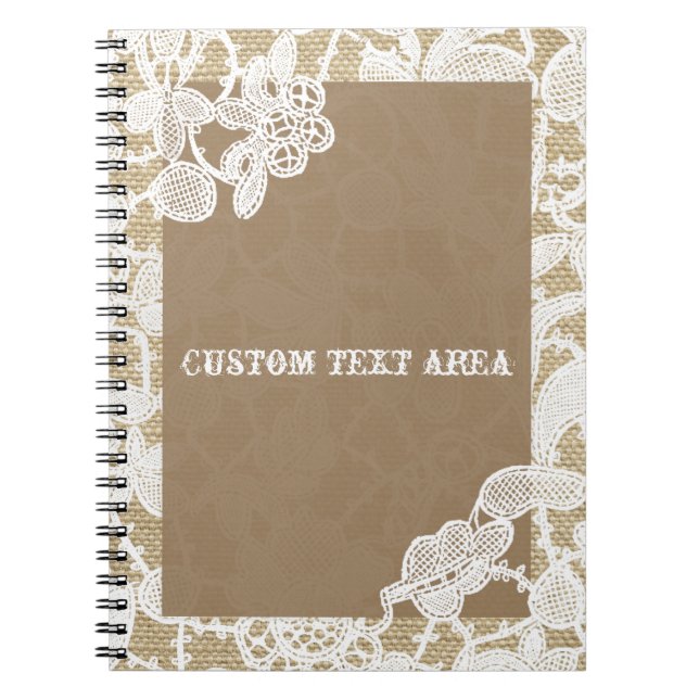 Burlap & White Floral Lace Elegant Rustic Journal (Front)