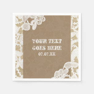Burlap & White Floral Lace Elegant Rustic Wedding Paper Napkins