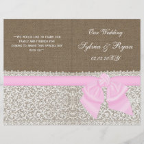 burlap white lace pink folded Wedding program
