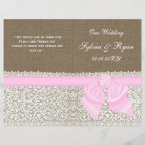 burlap white lace pink folded Wedding program