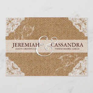 Burlap & White Lace Wedding Invitation