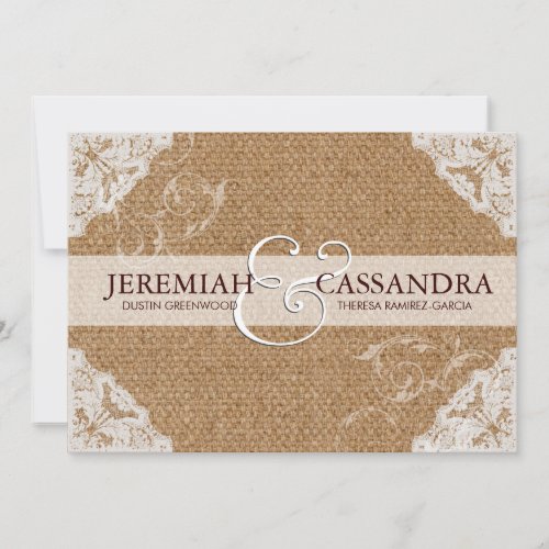 Burlap &amp; White Lace Wedding Invitation