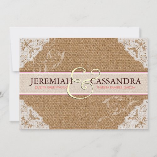 Burlap &amp; White Lace Wedding Invitation