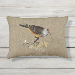 Burlap with Bird patio Outdoor Pillow