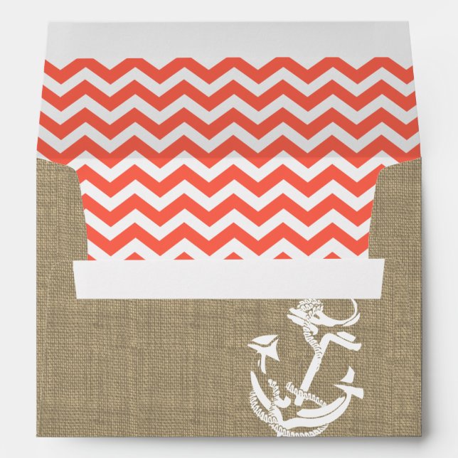 Burlap with Coral Zigzag and Anchor Envelope (Back (Bottom))