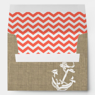 Burlap with Coral Zigzag and Anchor Envelope