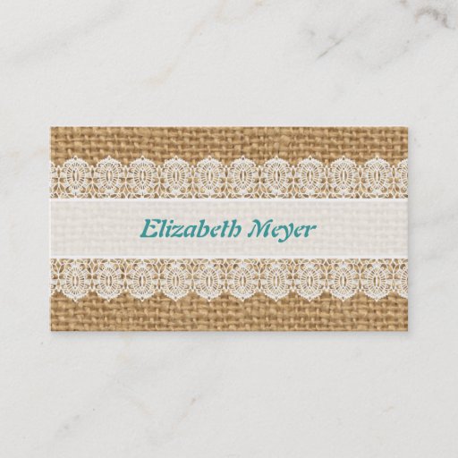 Customizable Burlap with Delicate Lace - Shabby Chic Business Card Templates