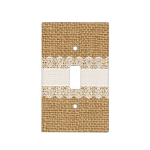 Burlap with Delicate Lace - Shabby Chic Style Light Switch Cover