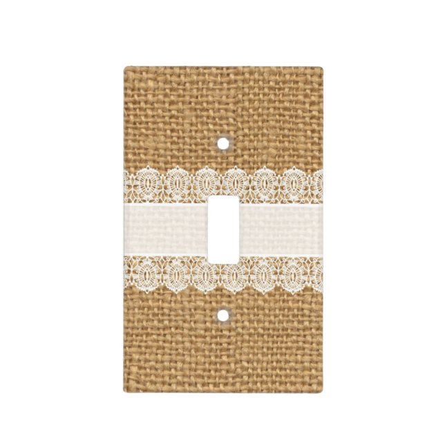 Burlap with Delicate Lace - Shabby Chic Style Light Switch Cover (Front)