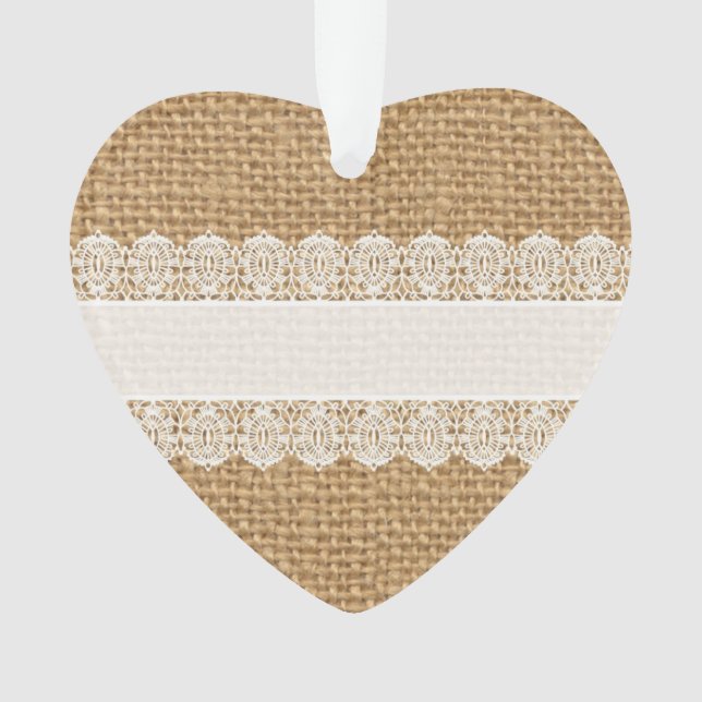 Burlap with Delicate Lace - Shabby Chic Style Ornament (Front)