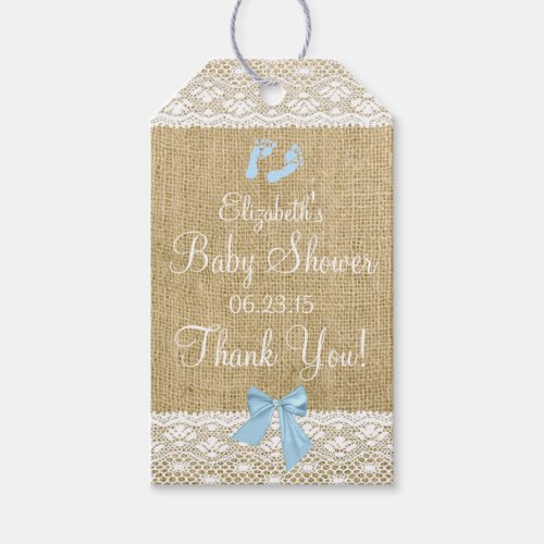 Burlap With Lace Image and Blue Bow Gift Tags