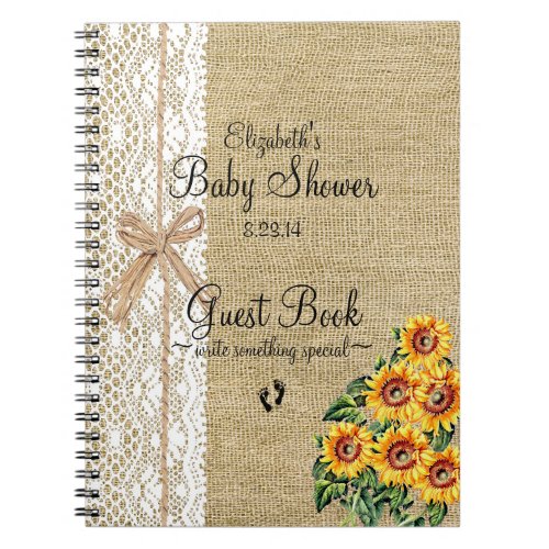 Burlap with Lace Image Sunflowers Guest Book