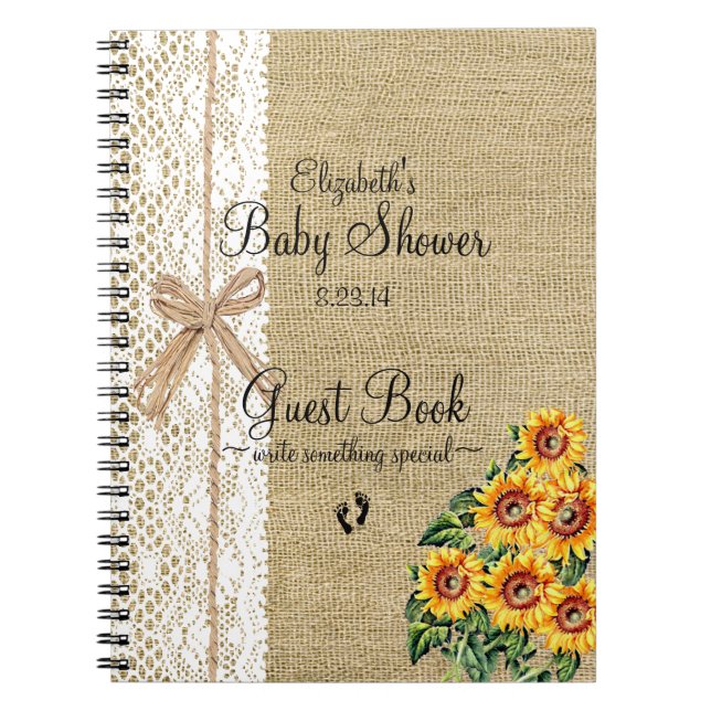 Burlap with Lace Image Sunflowers Guest Book (Front)