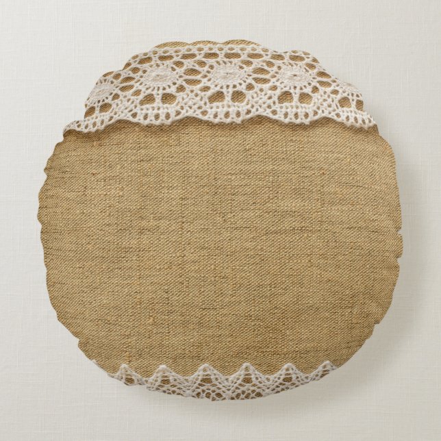 Burlap with lace round pillow (Front)