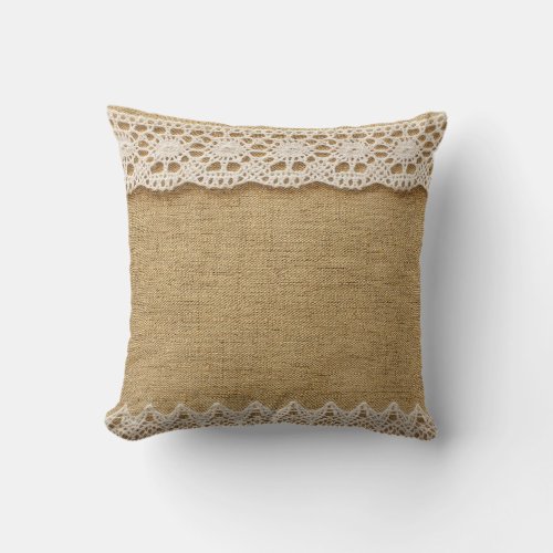 Burlap with lace throw pillow