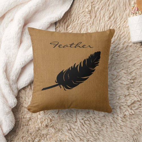 Burlap with Silhouette Feather  Throw Pillow