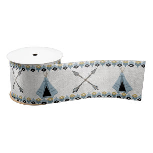 Burlap with Tribal Arrows and Teepees Satin Ribbon
