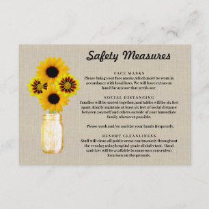 Burlap Yellow Floral Mason Jar Safety Measures Enclosure Card