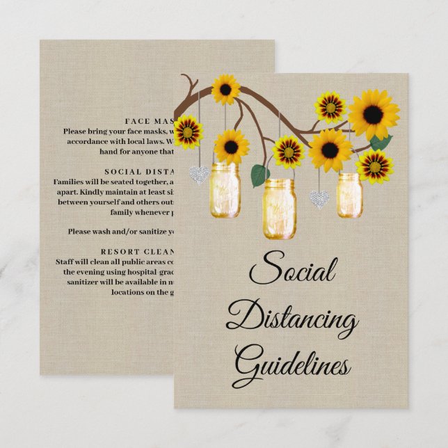 Burlap Yellow Floral Mason Jar Safety Measures Enclosure Card (Front/Back)