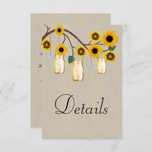 Burlap Yellow Floral Mason Jars Wedding Details Enclosure Card