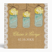 Burlap Yellow Hydrangeas Mason Jar Wedding Planner Binder (Front)