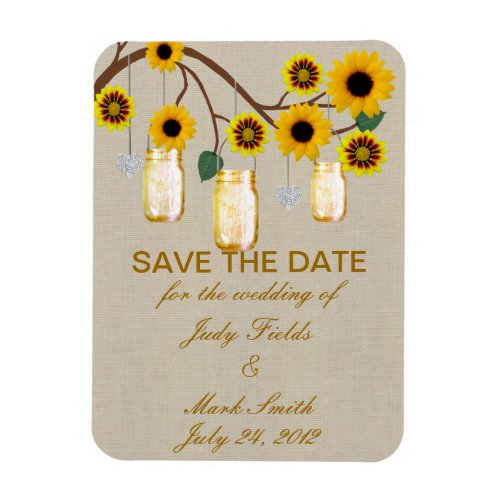 Burlap Yellow Mason Jars Save The Date Magnet