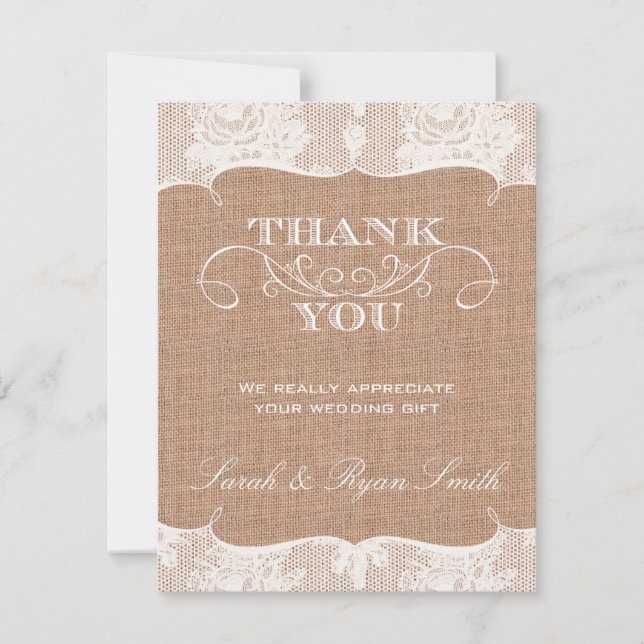 Burlarp Print & Lace Wedding Thank You Cards (Front)