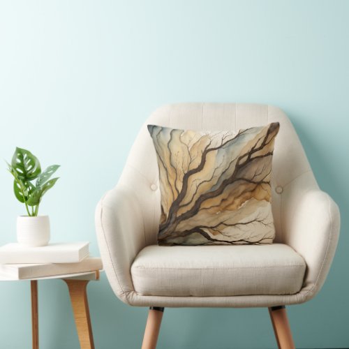 Burled Wood Watercolor 5 Throw Pillow