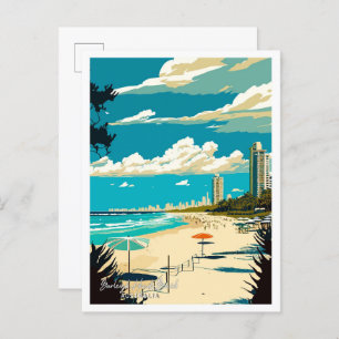 Burleigh Heads Beach Australia Travel illustration Postcard