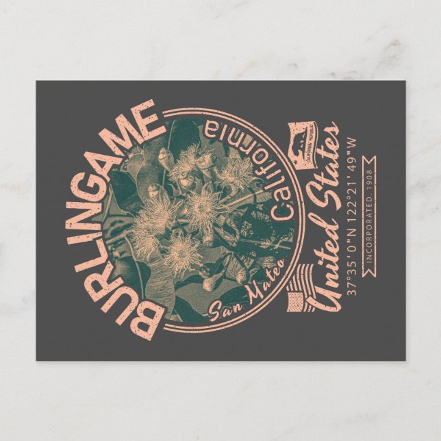 BURLINGAME CITY CALIFORNIA - EUCALYPTUS TREE POSTCARD (Front)