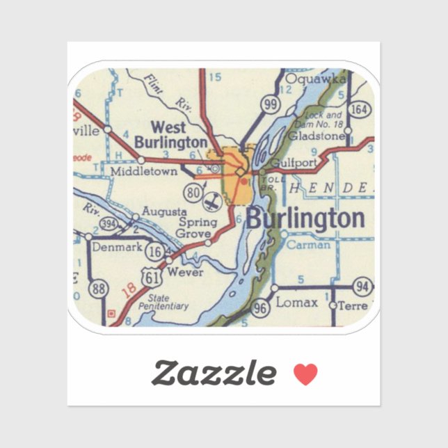 Burlington IA  Map Sticker (Sheet)